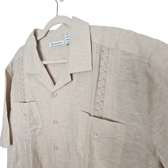 Cubavera Linen Shirt Tan Button Front Short Sleeve Collared Shirt Men 2XLT - Picture 6 of 9